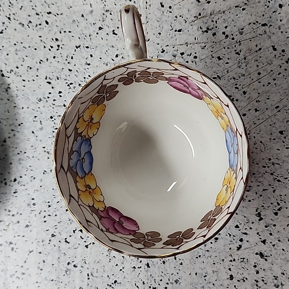 Vintage Delphine Teacup & Saucer Bone China Pink Yellow Blue Flower Gold Rimmed - Picture 4 of 6